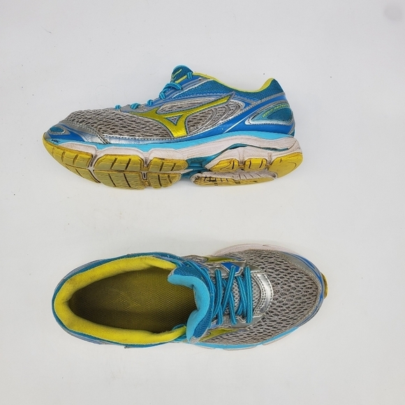 Mizuno Shoes Women's 9 Wave Inspire 13 Gray Aqua Yellow Running Training - Picture 13 of 14